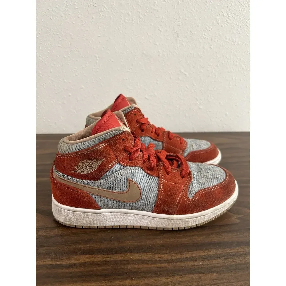 Nike Air Jordan 1 Mid SE 4Y Shoes “Denim Red”‎ GS DM4384-600 Sneaker Cinnabar